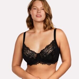 HSIA Black Sunflower Underwire Lace Bra Full Coverage Women's Size 42D NWT